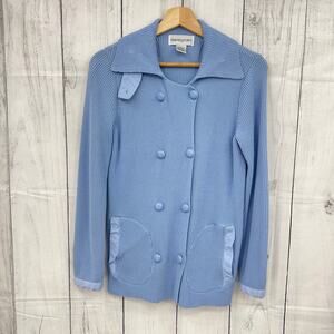 Vintage 90s Bloomingdale's Pastel Blue Knit Cardigan Sweater Small Ribbed